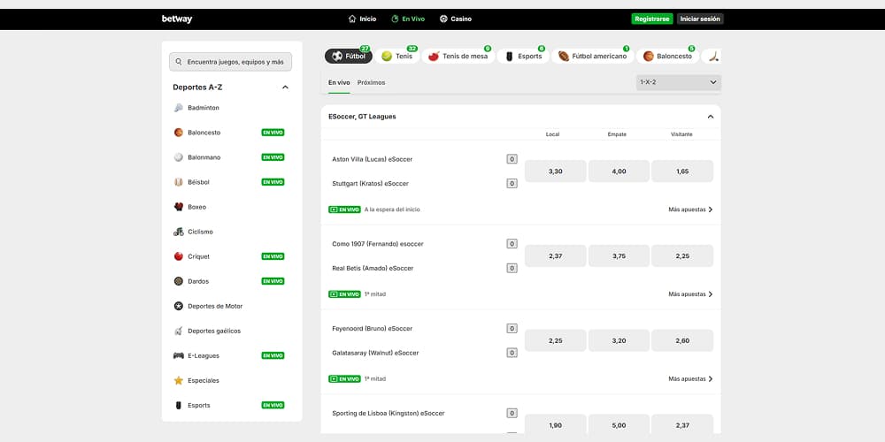 Betway casino cuotas