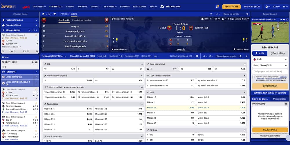 Sapphirebet apuestas en vivo